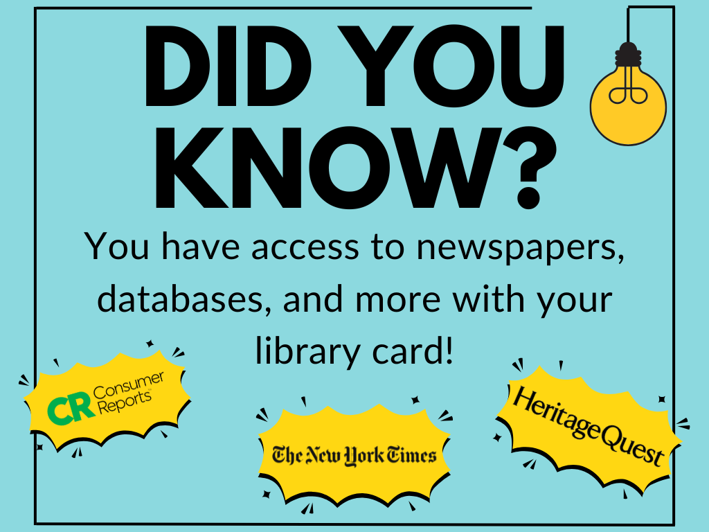 Did you know your Nesmith Library card grants you access to an assortment of online databases and research tools? 