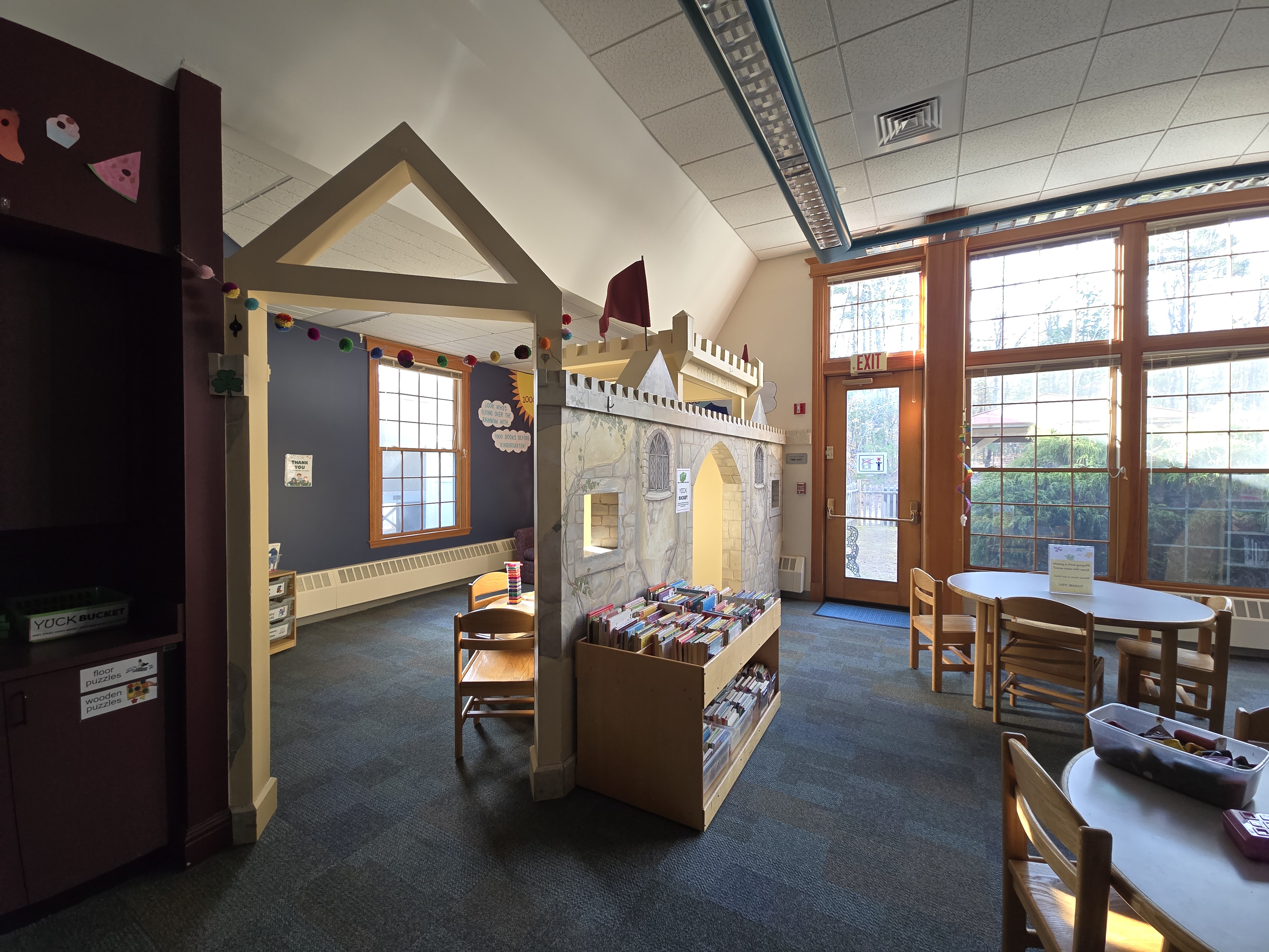 The Children's Room castle area, with the board books now located on the outside of the castle. 