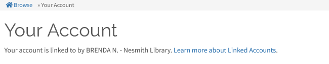Account page with notice about linked account.