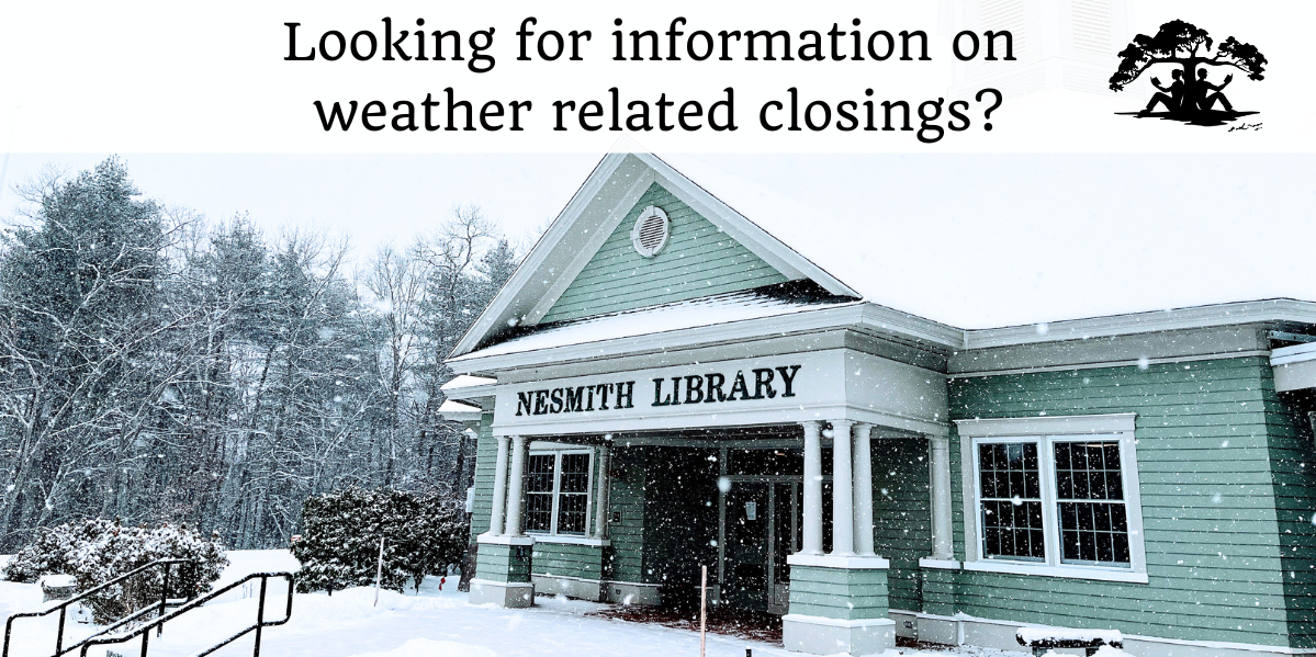 Snow falling on the Nesmith Library. 