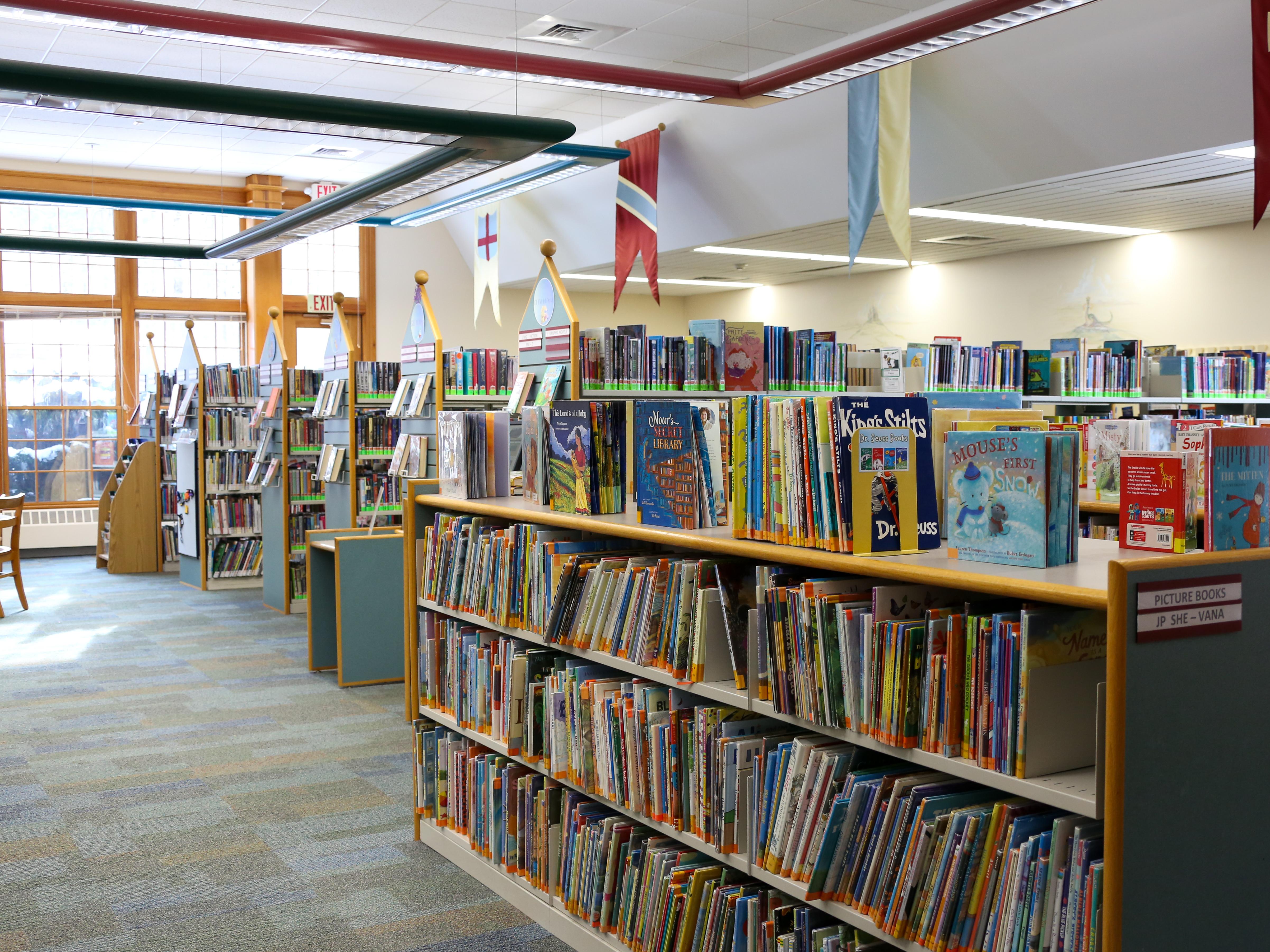 Nesmith Library's Children's Room and shelves of books